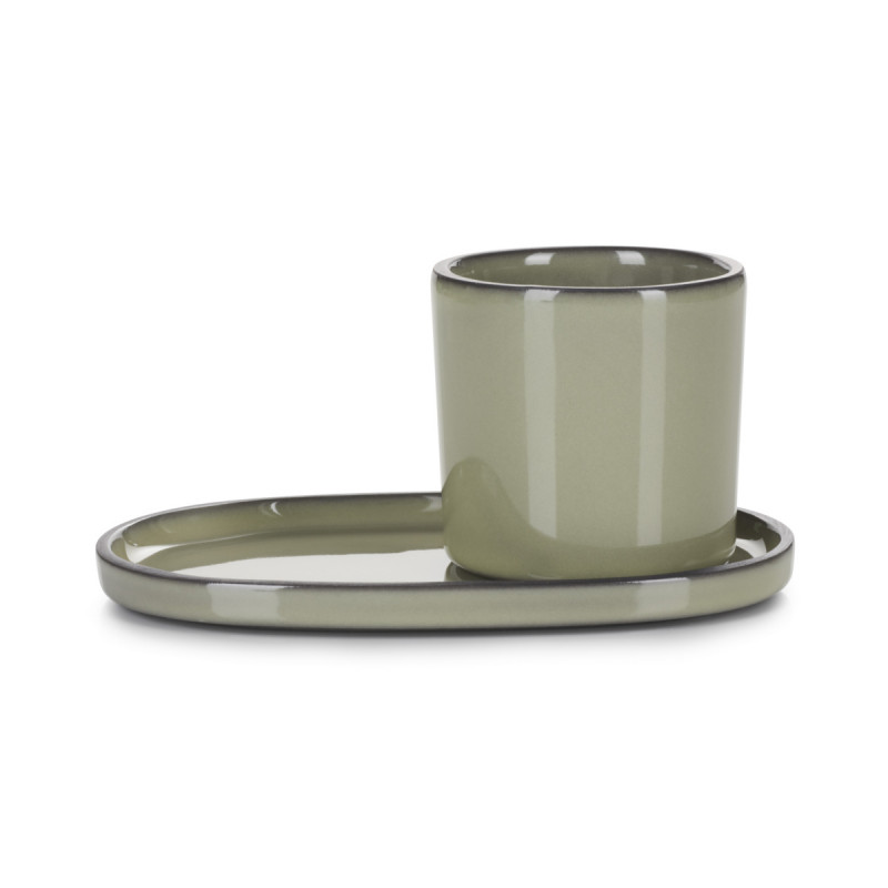 Sous-tasse à expresso ovale vert porcelaine 13,5 cm Caractere Revol