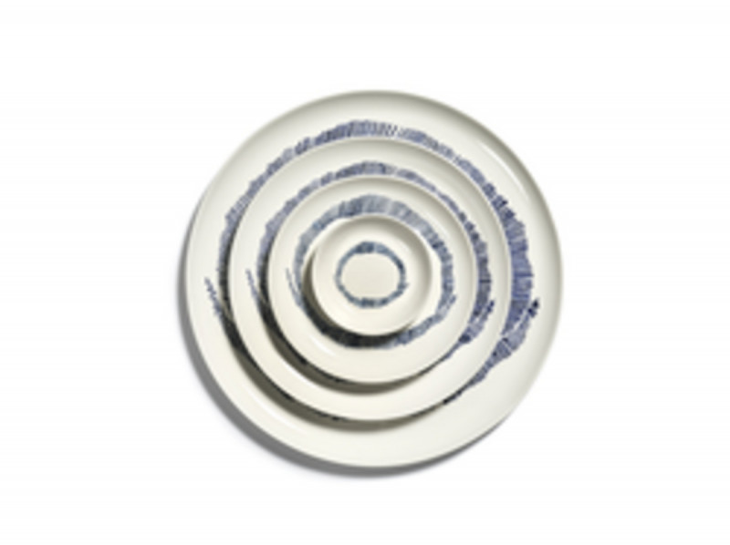 Assiette plate rond blanc swirl - stripes bleu grès émaillé Ø 26,5 cm Feast By Ottolenghi Serax